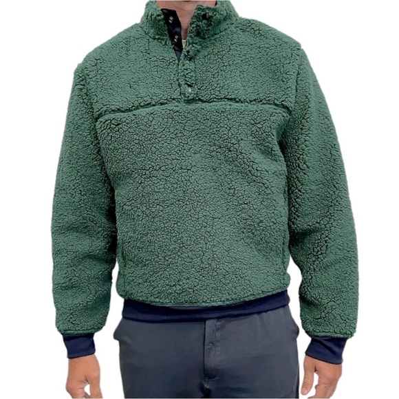 M.singer Fireside Sherpa snap pullover fleece Men’s size medium Green navy blue